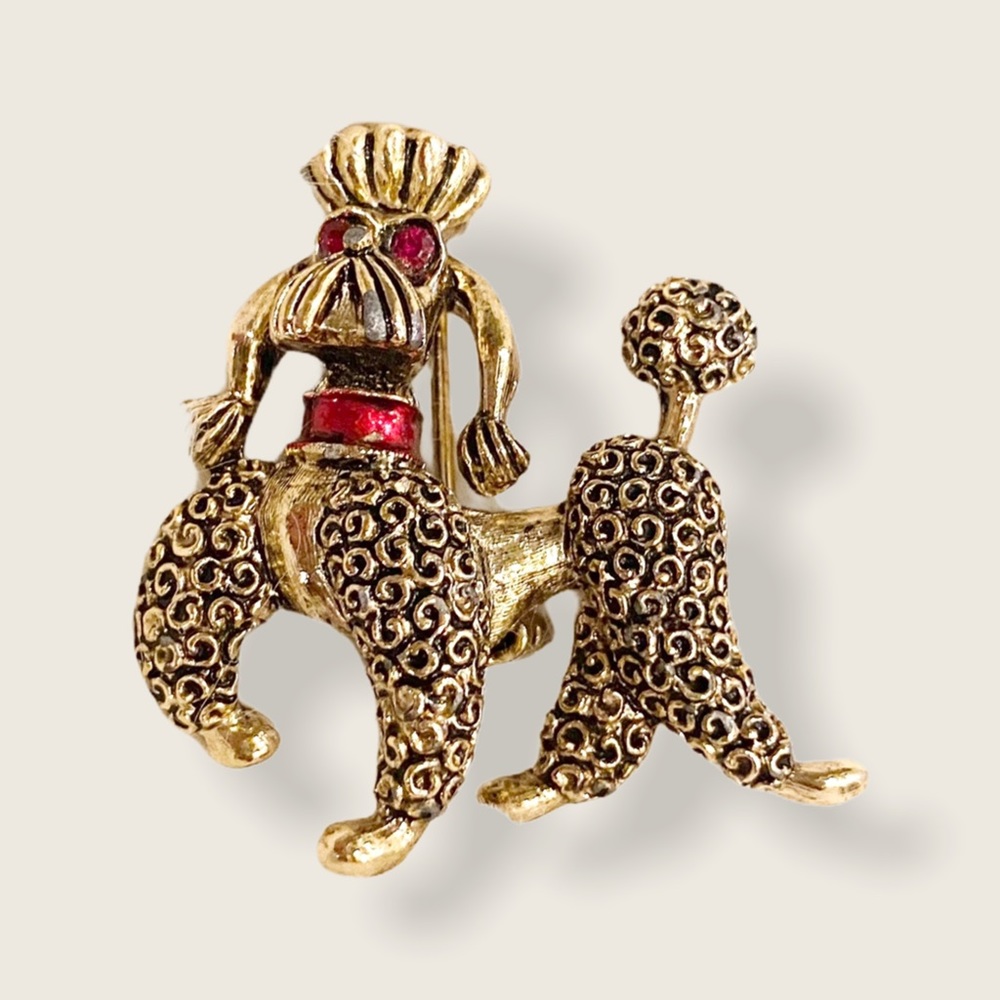 Vintage Poodle Brooch Gold Tone 1950’s